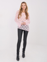 Jasnoróżowa koronkowa bluzka z długim rękawem