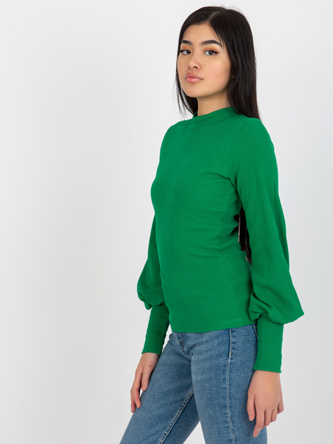 Hurt Zielona dopasowana bluzka basic w prążek RUE PARIS