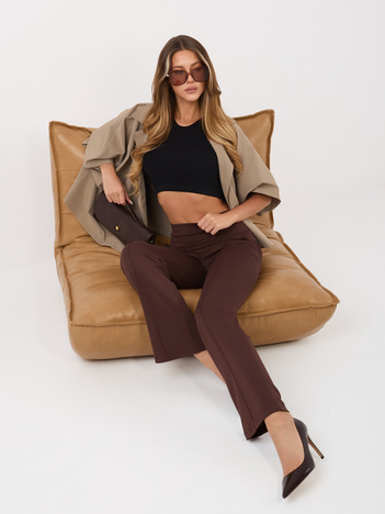 Ciemnobrązowe dresowe spodnie z wysokim stanem RUE PARIS 