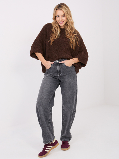 Ciemnobrązowy damski sweter boucle o kroju oversize