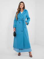 Niebieski dwurzędowy płaszcz z kieszeniami