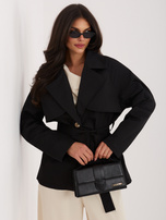 Czarny krótki płaszcz o kroju trencza RUE PARIS 