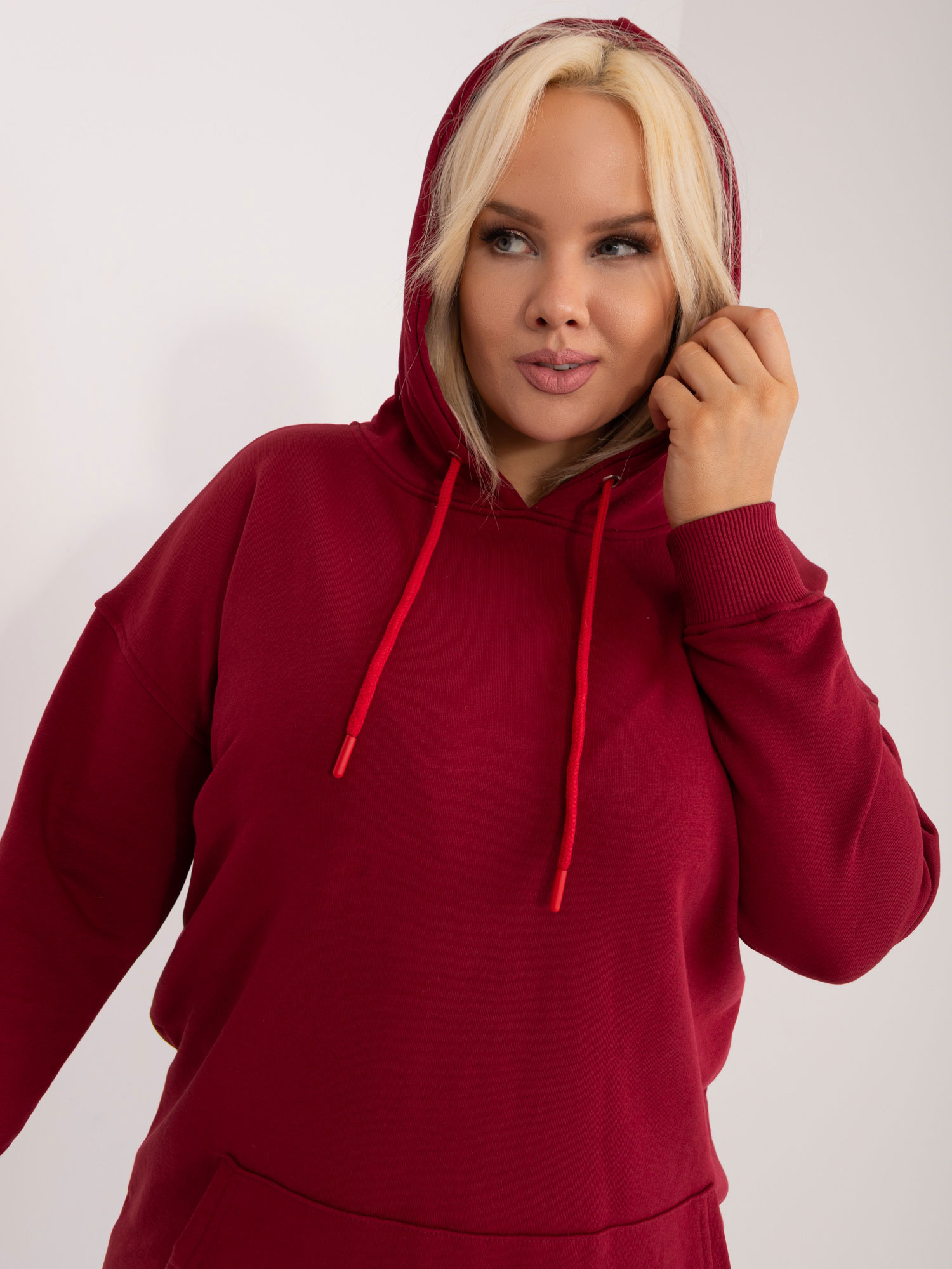 Bordová mikina plus size s kapucňou Luna.
