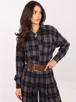 Granatowa rozpinana koszula w kratę  