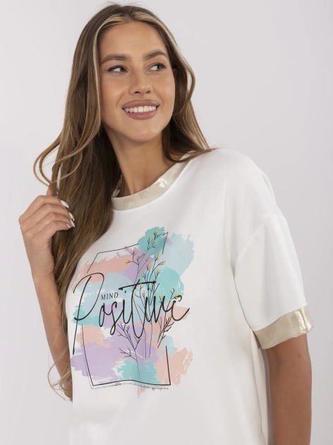 Ecru damska bluzka oversize z nadrukiem