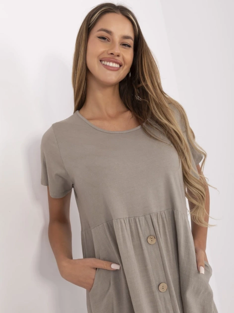 Ciemnobeżowa letnia sukienka z kieszeniami