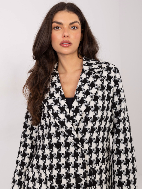 Czarno-biała damska marynarka z domieszką wełny