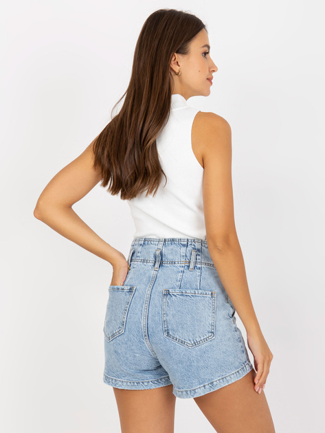 Hurtownia Niebieskie szorty jeansowe damskie high waist z efektem sprania