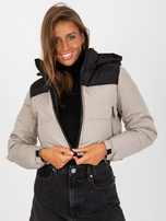 Hurt Czarno-beżowa krótka kurtka zimowa z kapturem