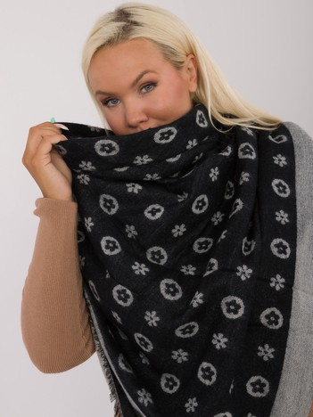 Wholesale black-gray large women's scarf with pattern and wool.