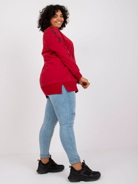Bordowa dresowa tunika plus size z napisami na rękawach Parma