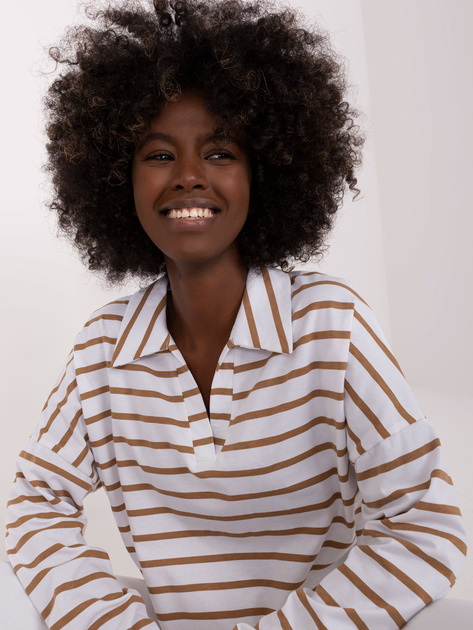 Hurtownia Biało-brązowa bawełniana bluzka oversize