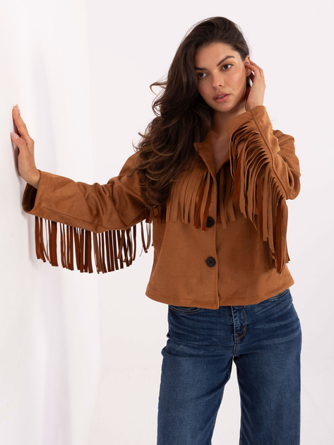 Camelowa zamszowa kurtka w stylu country