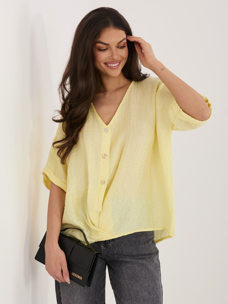 Jasnożółta damska bluzka z marszczonego materiału