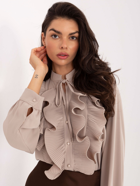Beżowa rozpinana koszula z bufiastym rękawem