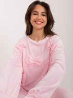 Hurtownia Jasnoróżowy damski komplet welurowy z bluzą