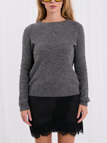 Dark gray women's basic sweater with ribbed cuffs.