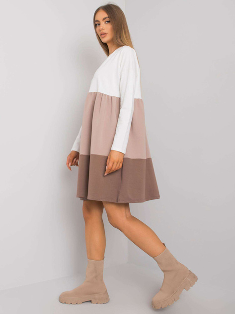 Ecru-ciemnobeżowa bawełniana sukienka z długim rękawem Emine RUE PARIS