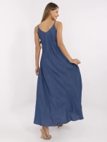 Dunkelblaues Maxikleid aus dünnem Jeansstoff.