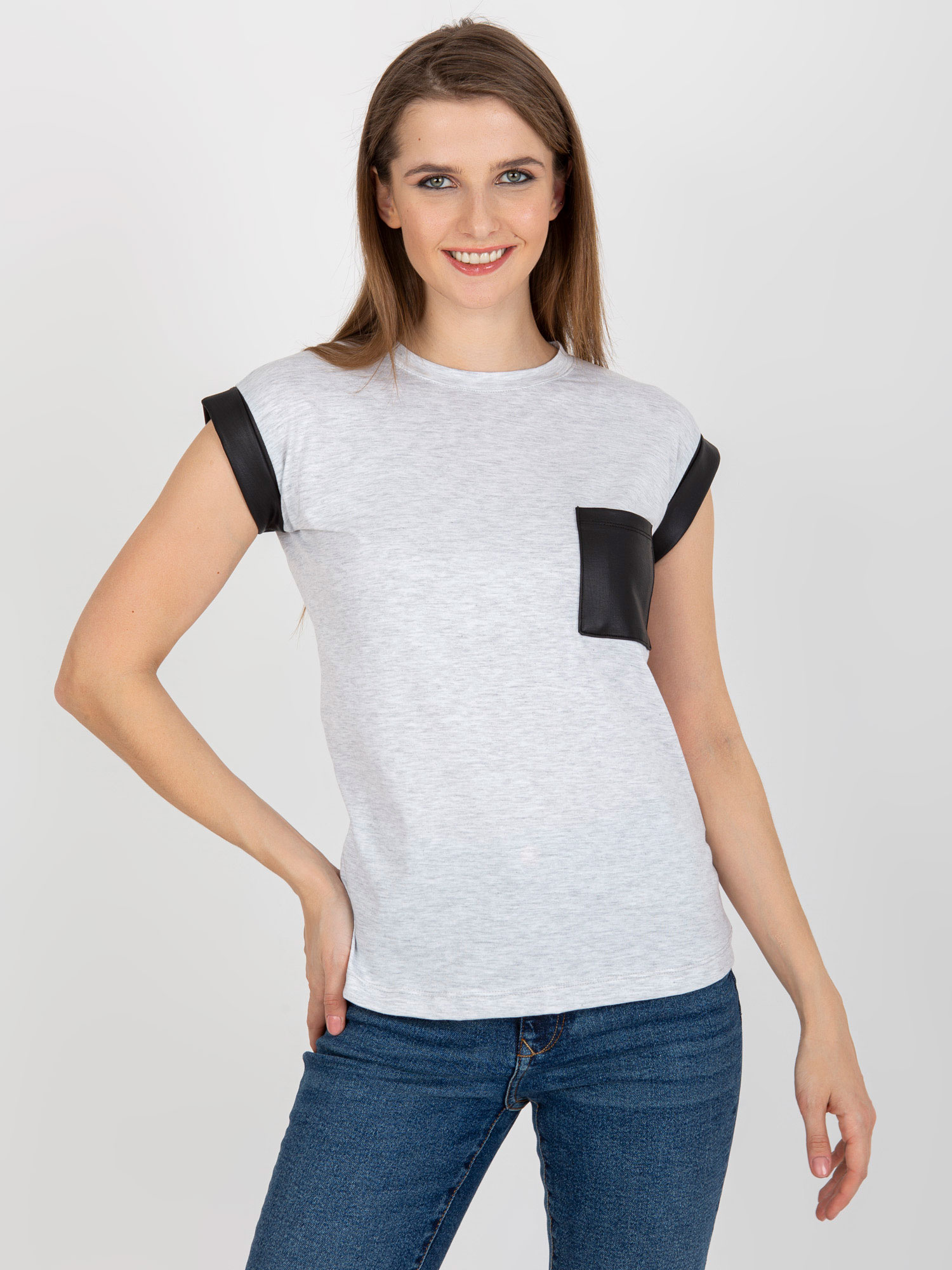 Hurt Jasnoszary melanżowy bawełniany t-shirt z kieszenią 
