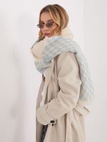 Ecru-jasnoniebieski damski szal z frędzlami