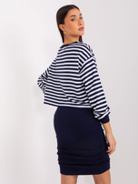 Hurt Granatowo-biały komplet basic z sukienką w prążek