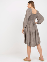 Beżowa midi sukienka z printami z wiskozą ZULUNA 