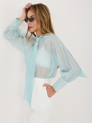 Miętowa elegancka koszula z bufiastym rękawem 