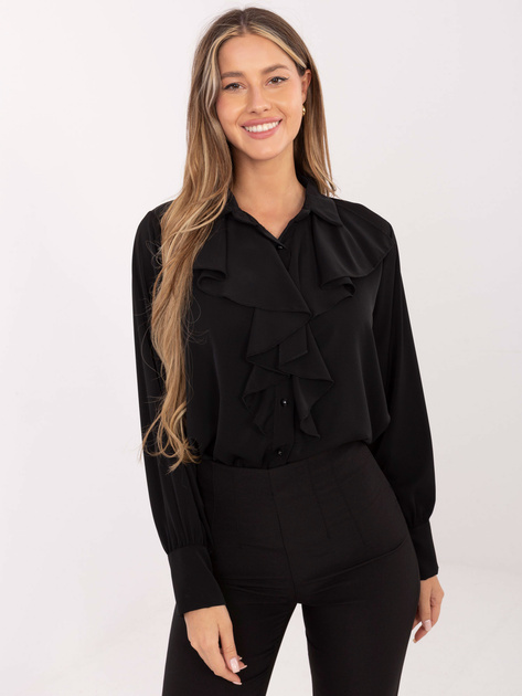 Czarna damska koszula z bufiastym rękawem