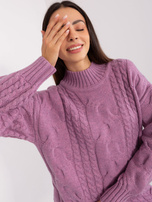 Hurt Fioletowa damska sukienka dzianinowa z golfem