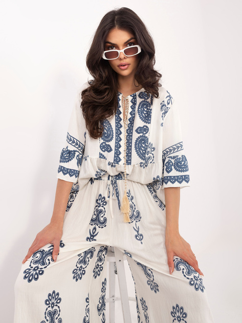 Ecru letni komplet z wiązaniem przy dekolcie