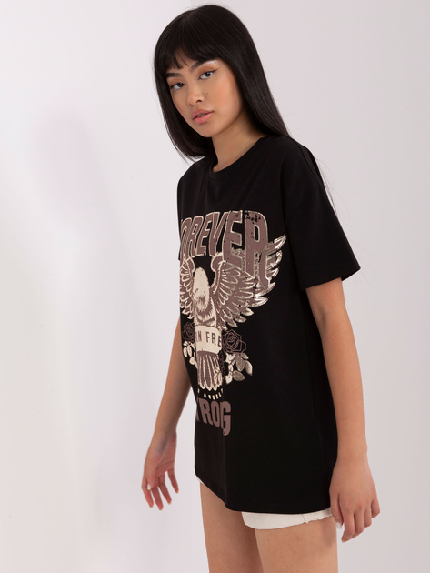 Hurt Czarny t-shirt oversize z nadrukiem OCH BELLA