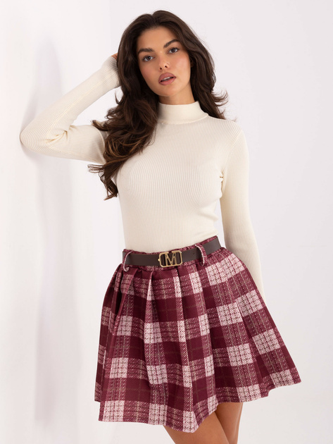 Bordowa plisowana spódnica w kratę RUE PARIS