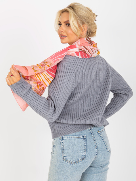 Hurt Jasnoróżowa bawełniana chusta w kolorowe wzory