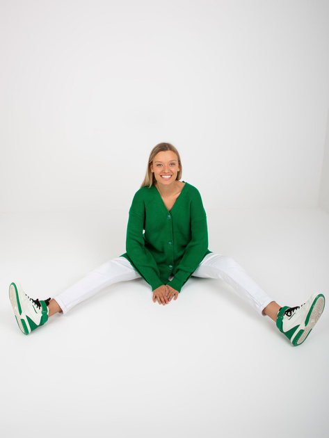 Hurt Zielony sweter rozpinany z ozdobnymi guzikami RUE PARIS