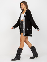 Hurt Czarny dłuższy sweter rozpinany z kieszeniami RUE PARIS