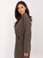 Khaki sztruksowe spodnie z kieszeniami