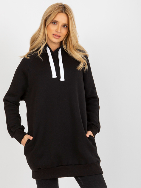 Hurtownia Czarna długa dresowa bluza basic z kieszeniami