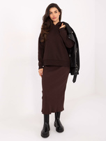 Czekoladowa midi spódnica basic w prążek 