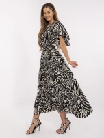 Ecru-czarna maxi sukienka w zebrę 