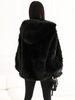 Black fur jacket with a hood.