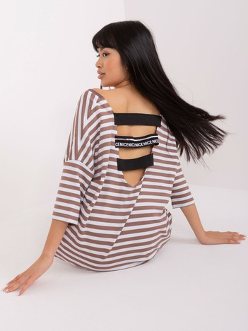 Hurt Jasnobrązowo-biała sukienka dresowa z kieszeniami