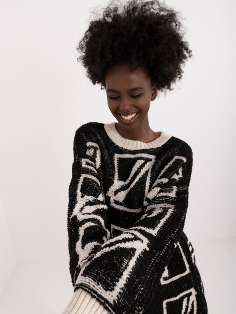 Hurtownia Czarny luźny sweter damski