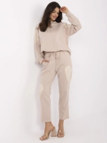 Hurt Beżowy casualowy komplet z bluzą oversize