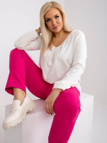 Ecru bawełniana bluzka plus size z długim rękawem Hailey