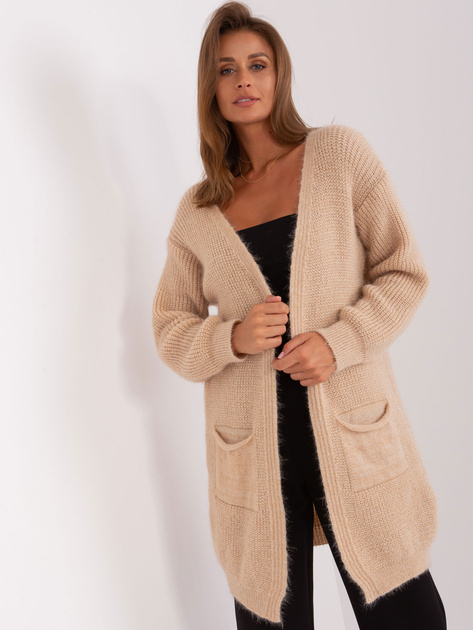 Hurt Beżowy dzianinowy kardigan o kroju oversize