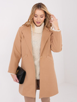 Camelowy elegancki płaszcz z kieszeniami 