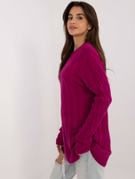 Hurtownia Ciemnofioletowy dłuższy sweter z warkoczami