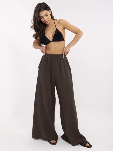 Ciemnobrązowe muślinowe spodnie z kieszeniami