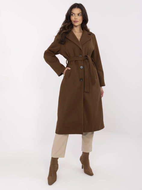 Brązowy damski płaszcz z zapięciem na guziki
